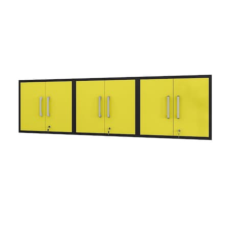 Manhattan Comfort Eiffel Floating Garage Cabinet in Matte Black and Yellow (Set of 3) 3-251BMC84